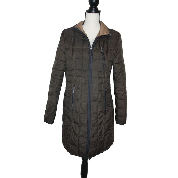 Fleet Street Puffer Knee Length Jacket Zip Up Brown Small Long Sleeve - Picture 1 of 13